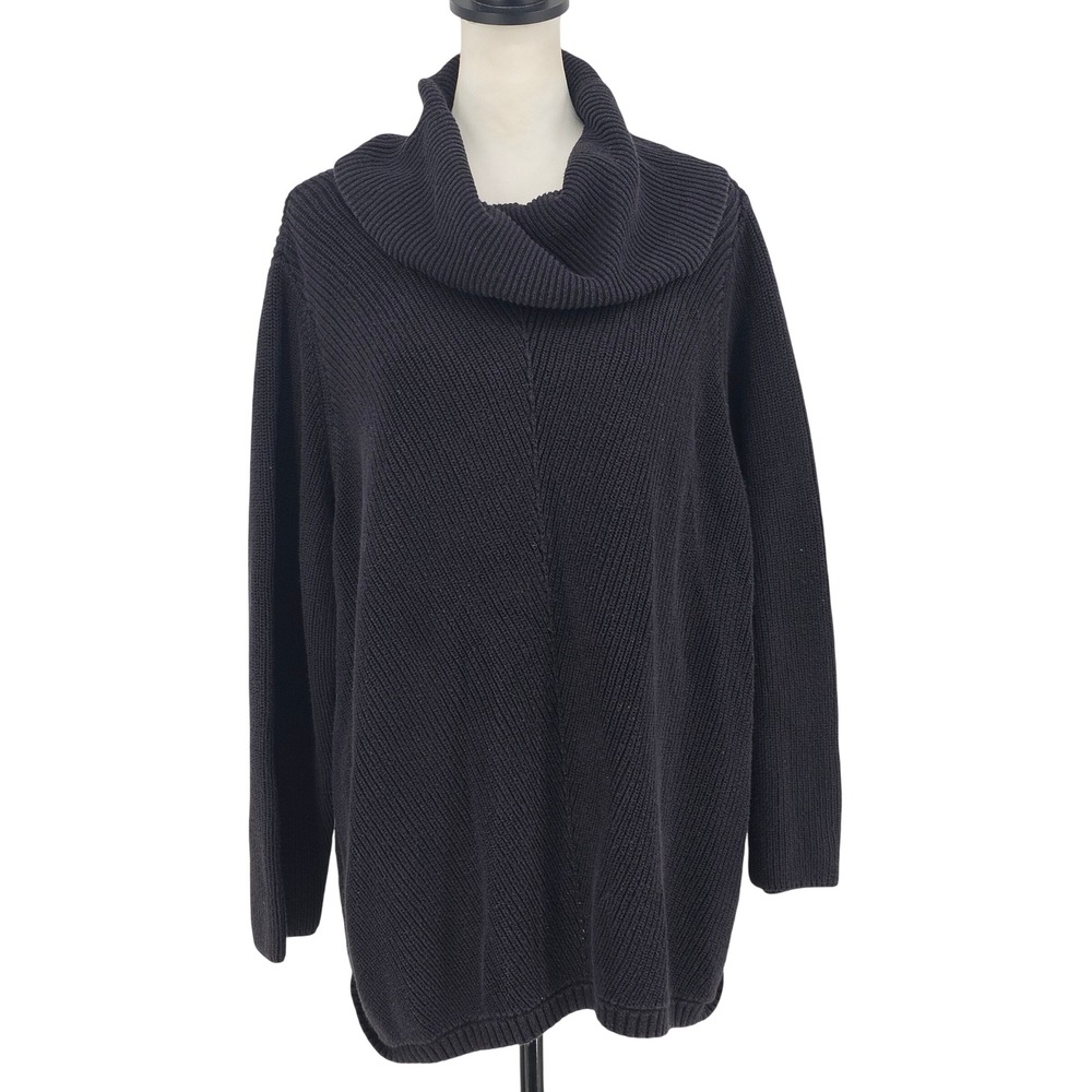 Talbots Cowl Neck Ribbed Sweater 2X Black Dark Academia Minimalist Cozy Pullover